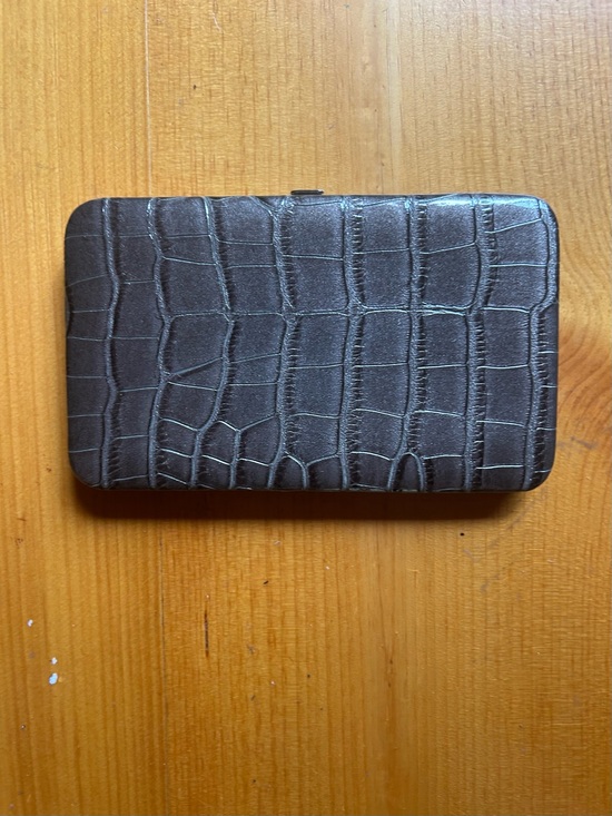 Accessories - Metal Grey Crocodile-Embossed Card Case Wallet
